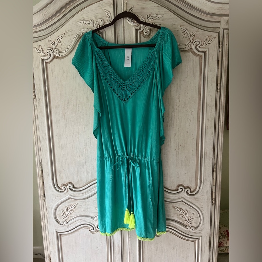Trina Turk Teal Crochet Trim Dress